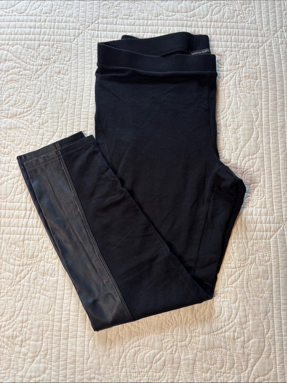 Banana Republic Black Leggings with Faux Leather Side Panels